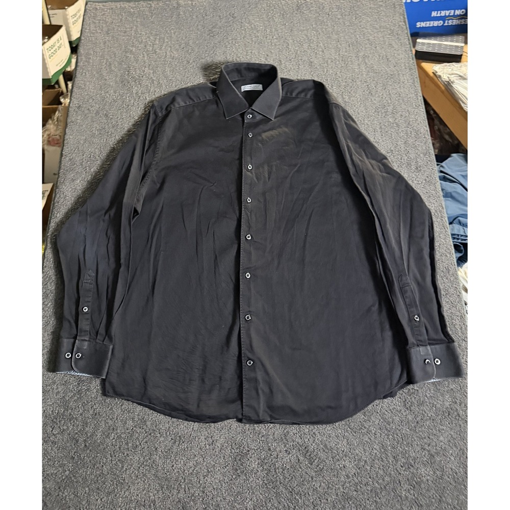 Marcello Black Italian Fabric Button Down Shirt Mens 3XL Long Sleeve Tailored